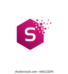 luxury Hexagon S-Letter Initial Logo designs with pixel texture Vector illustration