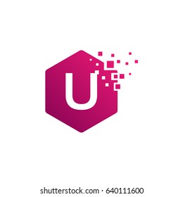luxury Hexagon U-Letter Initial Logo designs with pixel texture Vector illustration