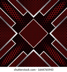 Luxury hexagonal background design. Carbon fiber geometric shapes with luminous lines and highlights on a carbon grid. Modern futuristic luxury backdrop.