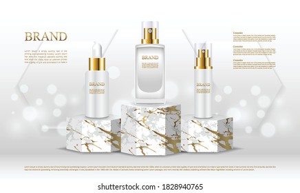 Soporte de visualización de productos cosméticos de forma hexagonal de lujo con fondo blanco