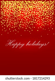 Luxury holiday background with red gold glitter confetti. Invitation cards 2021