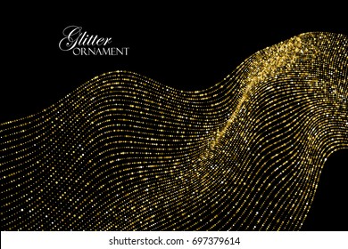 Luxury holiday background with shiny golden glitters. Vector 3D illustration of abstract wave of golden glitters. Abstract background. Festive paillettes decoration