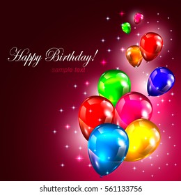 Luxury Holiday Banner with Realistic Glance Balloons and Happy Birthday Text. 3D Vector Illustration