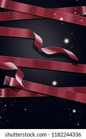 Luxury holiday design with dust gold and red ribbon on dark background in 3d illustration