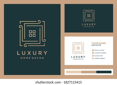 luxury home decoration logo design with business card premium vector.