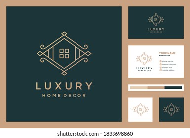 luxury home decoration logo design with business card premium vector.