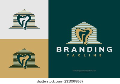 Luxury home dental logo design branding. Elegance family tooth house logo vector.