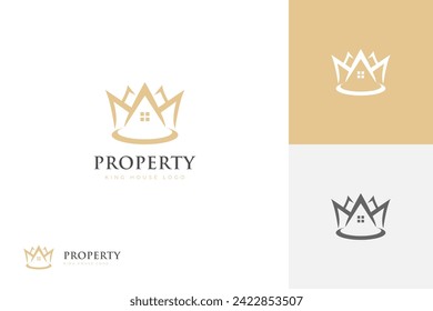 Luxury home king logo icon design with crown symbol, Golden House for Real Estate or Home Loan Business logo template