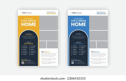 Diseño de afiches publicitarios de lujo en casa con dos variaciones de color, diseño de plantillas de volante inmobiliario para agencias de vivienda o de negocios inmobiliarios.