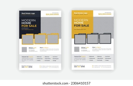 Luxury Home sale advertisement poster layout with two color variations, real estate flyer template design for housing or property business agencies.