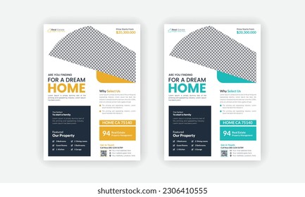 Luxury Home sale advertisement poster layout with two color variations, real estate flyer template design for housing or property business agencies.