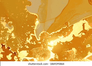 Luxury honey, and gold stone marble texture. Alcohol ink technique abstract vector background. Modern paint with glitter. Banner, poster design template.