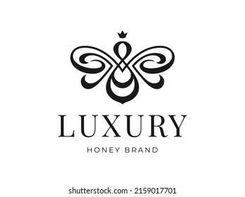 Ilustración de logotipo de abeja de lujo mejor para el diseño de la etiqueta Vector Premium