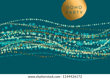 Luxury horizontal boho style element for header, card, invitation, poster, cover and other web and print design. Gold and green shabby celebration motive. stock vector illustration