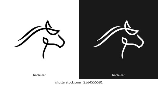 Luxury Horse Leaf Logo Design Template.