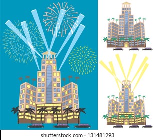 Luxury Hotel: Cartoon illustration of luxury hotel in 3 versions. No transparency and gradients used.