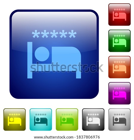 Luxury hotel icons in rounded square color glossy button set