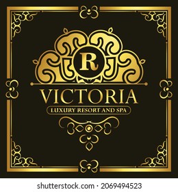 Luxury hotel label template. Trendy vintage royal ornament frames illustration.