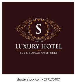 Luxury Hotel Logo template flourishes calligraphic elegant ornament lines. Monogram design elements, Business sign identity for Restaurant, Royalty, Boutique, Cafe, Hotel and other vector illustration