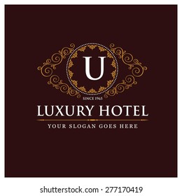 Luxury Hotel Logo template flourishes calligraphic elegant ornament lines. Monogram design elements, Business sign identity for Restaurant, Royalty, Boutique, Cafe, Hotel and other vector illustration