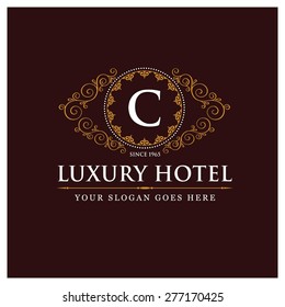 Luxury Hotel Logo template flourishes calligraphic elegant ornament lines. Monogram design elements, Business sign identity for Restaurant, Royalty, Boutique, Cafe, Hotel and other vector illustration