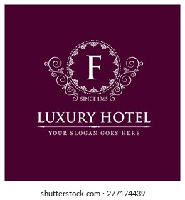 Luxury Hotel Logo template flourishes calligraphic elegant ornament lines. Monogram design elements, Business sign identity for Restaurant, Royalty, Boutique, Cafe, Hotel and other vector illustration