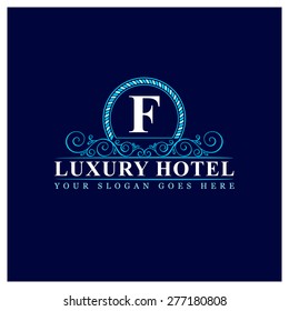 Luxury Hotel Logo template flourishes calligraphic elegant ornament lines. Monogram design elements, Business sign identity for Restaurant, Royalty, Boutique, Cafe, Hotel and other vector illustration