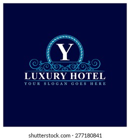 Luxury Hotel Logo template flourishes calligraphic elegant ornament lines. Monogram design elements, Business sign identity for Restaurant, Royalty, Boutique, Cafe, Hotel and other vector illustration Luxury Hotel Logo template flourishes calligraphic elegant ornament lines. Monogram design elements, Business sign identity for Restaurant, Royalty, Boutique, Cafe, Hotel and other vector illustration