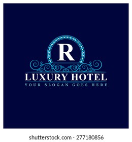 Luxury Hotel Logo template flourishes calligraphic elegant ornament lines. Monogram design elements, Business sign identity for Restaurant, Royalty, Boutique, Cafe, Hotel and other vector illustration