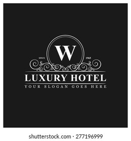 Luxury Hotel Logo template flourishes calligraphic elegant ornament lines. Monogram design elements, Business sign identity for Restaurant, Royalty, Boutique, Cafe, Hotel and other vector illustration