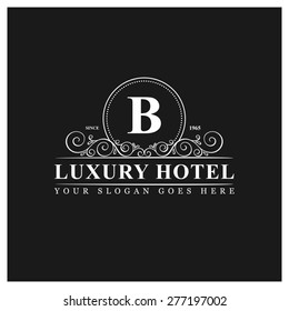 Luxury Hotel Logo template flourishes calligraphic elegant ornament lines. Monogram design elements, Business sign identity for Restaurant, Royalty, Boutique, Cafe, Hotel and other vector illustration