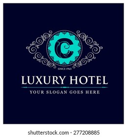 Luxury Hotel Logo template flourishes calligraphic elegant ornament lines. Monogram design elements, Business sign identity for Restaurant, Royalty, Boutique, Cafe, Hotel and other vector illustration