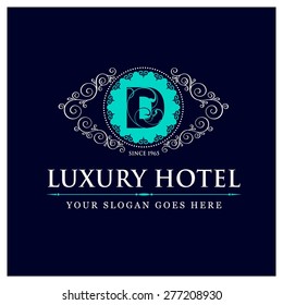 Luxury Hotel Logo template flourishes calligraphic elegant ornament lines. Monogram design elements, Business sign identity for Restaurant, Royalty, Boutique, Cafe, Hotel and other vector illustration