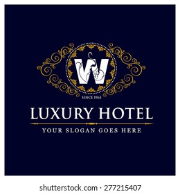 Luxury Hotel Logo template flourishes calligraphic elegant ornament lines. Monogram design elements, Business sign identity for Restaurant, Royalty, Boutique, Cafe, Hotel and other vector illustration