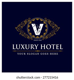 Luxury Hotel Logo template flourishes calligraphic elegant ornament lines. Monogram design elements, Business sign identity for Restaurant, Royalty, Boutique, Cafe, Hotel and other vector illustration