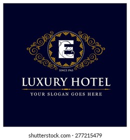 Luxury Hotel Logo template flourishes calligraphic elegant ornament lines. Monogram design elements, Business sign identity for Restaurant, Royalty, Boutique, Cafe, Hotel and other vector illustration