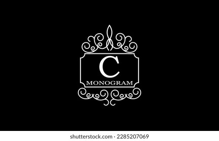 Luxury hotel logo template with initial C. Monogram design elements, business identity sign for restaurant, royalty, boutique, cafe, hotel.