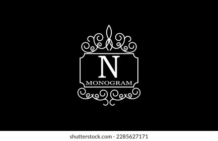 Luxury hotel logo template with initial N. Monogram design elements, business identity sign for restaurant, royalty, boutique, cafe, hotel.