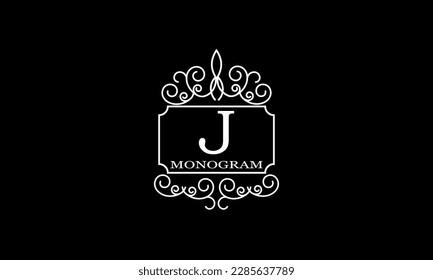 Luxury hotel logo template with initial J. Monogram design elements, business identity sign for restaurant, royalty, boutique, cafe, hotel.