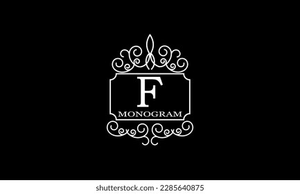 Luxury hotel logo template with initial F. Monogram design elements, business identity sign for restaurant, royalty, boutique, cafe, hotel.