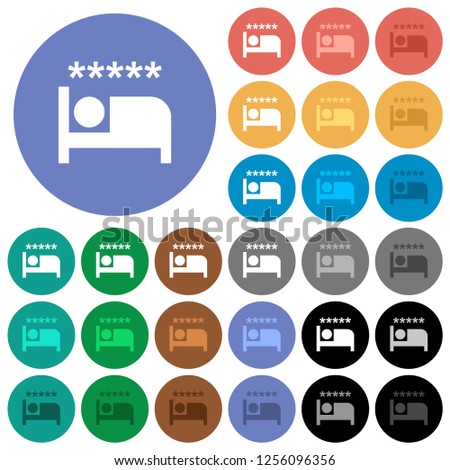 Luxury hotel multi colored flat icons on round backgrounds. Included white, light and dark icon variations for hover and active status effects, and bonus shades.