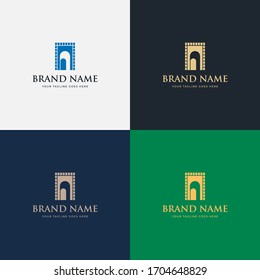 Luxury Hotel Palace Logo design vector template in rectangle shape . Real Estate Construction Logotype concept icon. Dome Palace icon design vector template.