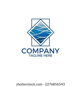 Luxury Hotel and Pool logo. The wave of water inside frame logo.