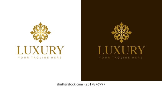 Design de logotipo de resort de hotel de luxo. O logotipo apresenta uma sensação de clássico e opulência