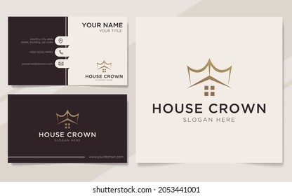 Luxury house crown logo and business card template