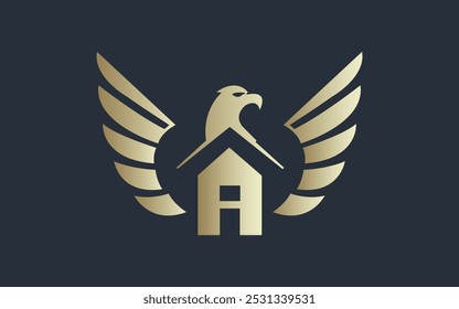 Luxury house logo Abstract bird silhouette vector icon design. Logo symbol of bird. Pro Vector