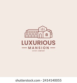 Luxury house minimal line art outline logo design. Mansion icon vector illustration