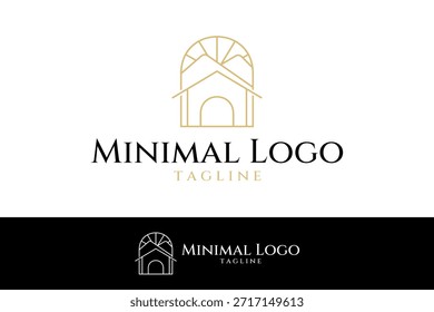 Casa de lujo y Vector de diseño de logotipo de elemento de montaña con estilo de línea