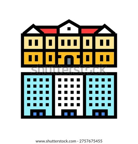 luxury house vs small apartment color icon vector. luxury house vs small apartment sign. isolated symbol illustration