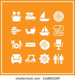 luxury icon. 16 luxury vector set. folded certificate, crab, alloy wheel and golf cart icons for web and design about luxury theme